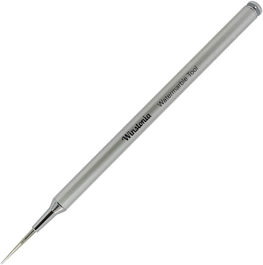 Winstonia Nail Art Water Marble Tool front view showing the sleek silver stainless steel pen body.