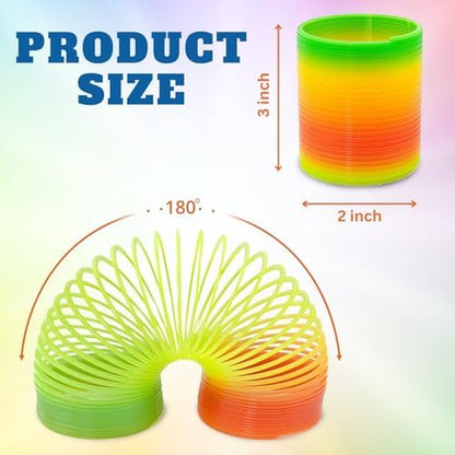 Liberty Imports plastic slinky toy expanding across a white background demonstrating its flexible rainbow coil design.