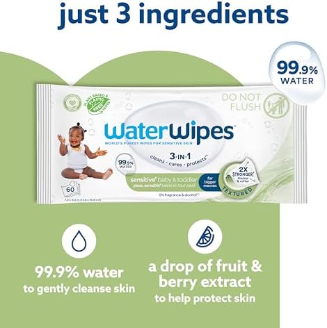 WaterWipes Sensitive+ Baby & Toddler Wipes, 3-In-1 Cleans, Cares, Protects, 99.9% Water, Textured Clean, Unscented & Hypoallergenic, 720 Count (12 Packs) - Image 5