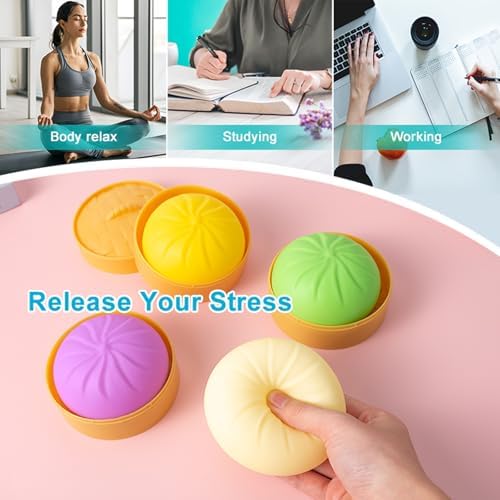 FUYUANLIEV pink dumpling sensory ball displayed on an office desk as a stress relief tool