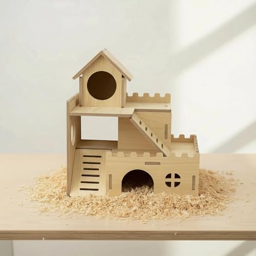 3-Tier Wooden Hamster Hideout, Syrian Hamster House with Ramps & Entrances, for Dwarf Hamsters, Gerbils (Not for Guinea Pigs) - Image 4