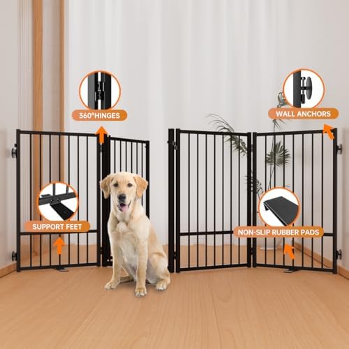 Snuowu thirty two inch tall freestanding pet gate folded completely flat for compact storage