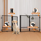 Snuowu thirty two inch tall freestanding pet gate folded completely flat for compact storage