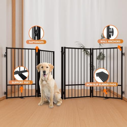 Snuowu thirty two inch tall freestanding pet gate folded completely flat for compact storage