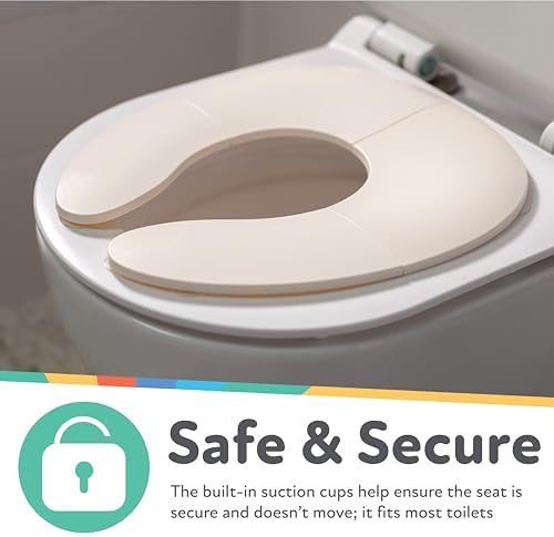 Toddler travel potty seat folded compactly next to its gray storage bag