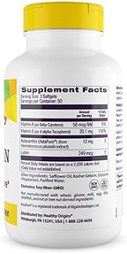 Healthy Origins Astaxanthin 150 softgels supplement facts label view