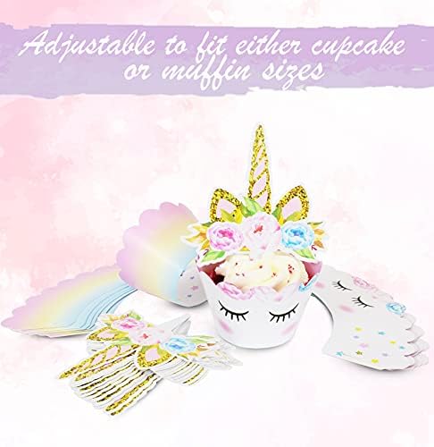 Full set of 30 unicorn cupcake decorations for birthday parties