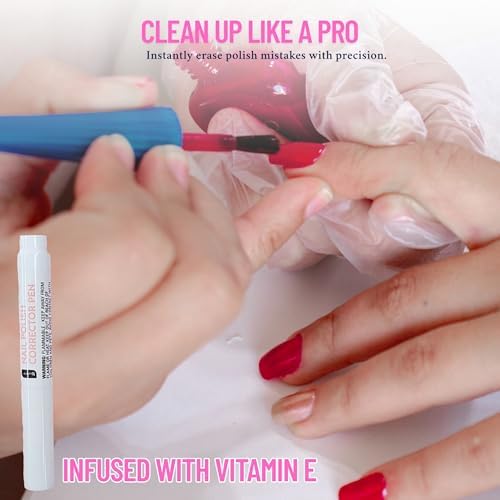 Close up of nail polish corrector pen tip cleaning nail edge