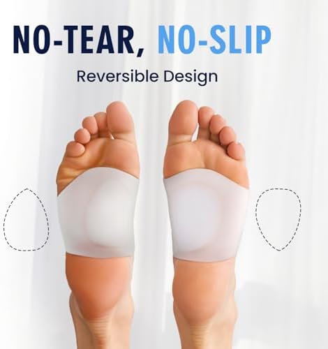 Detailed view of the stretchable fabric and reinforced silicone band for foot pain management.