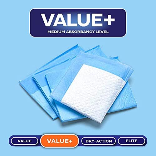 Premium bulk underpads case showing two hundred pieces of blue chux pads