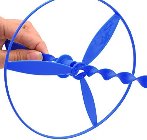Close up view of the hand powered mechanical launcher assembly with the plastic disc propeller attached