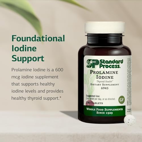 Standard Process Prolamine Iodine thyroid health dietary supplement packaging side view.