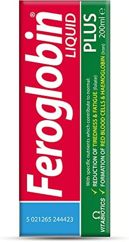Vitabiotics Feroglobin Liquid Plus 200ml bottle with honey and orange flavor details