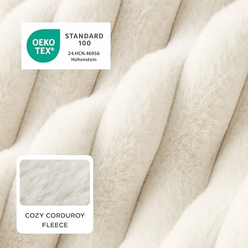Bedsure ComfyFleece(TM) Cute Dog Bed for Small Medium Dogs - Washable Furry Puppy Beds, Rectangle Orthopedic Corduroy Fleece Pet Beds with Removable Zipper Cover, 25x21x7inches, Cream - Image 3