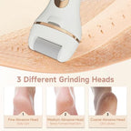 Waterproof electric callus remover device being rinsed directly under tap water to demonstrate the waterproof cleaning feature.