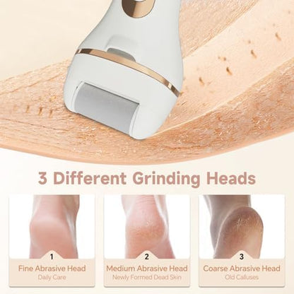 Waterproof electric callus remover device being rinsed directly under tap water to demonstrate the waterproof cleaning feature.