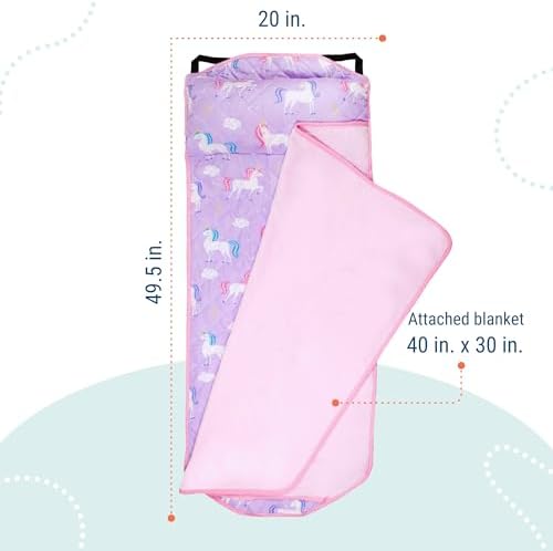 Child carrying the portable Wildkin travel nap mat using the built in handle.