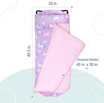 Child carrying the portable Wildkin travel nap mat using the built in handle.