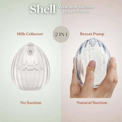 Haakaa Shell hands free breast milk collector tucked inside a nursing bra for discreet usage
