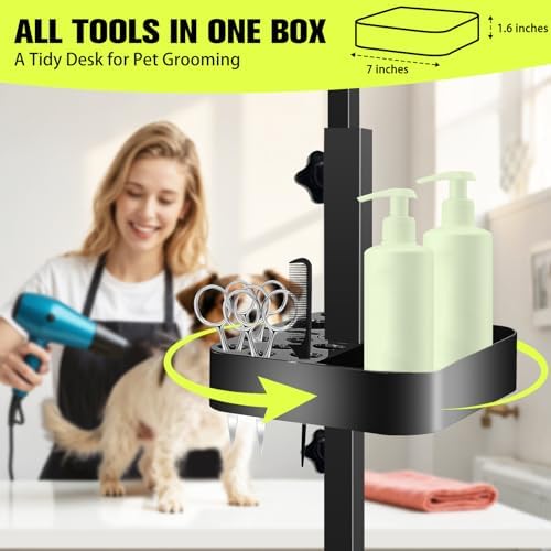 Side view of pet grooming arm installed on home table