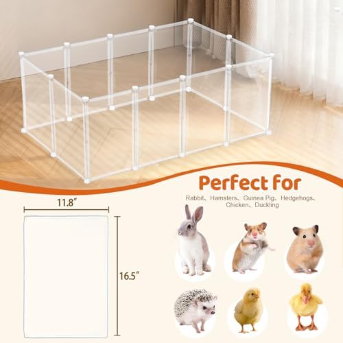 14 Panels 16.5" H Small Animal Playpen, Anti-Jump Durable Puppy Play Pen for Rabbits, Kittens, Chicklings, Ducklings & Hamsters DIY Indoor Outdoor Use, Transparent - Image 5