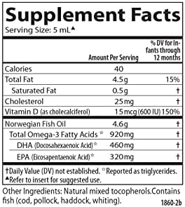 Side view of Carlson Baby's DHA liquid supplement box with purity details.
