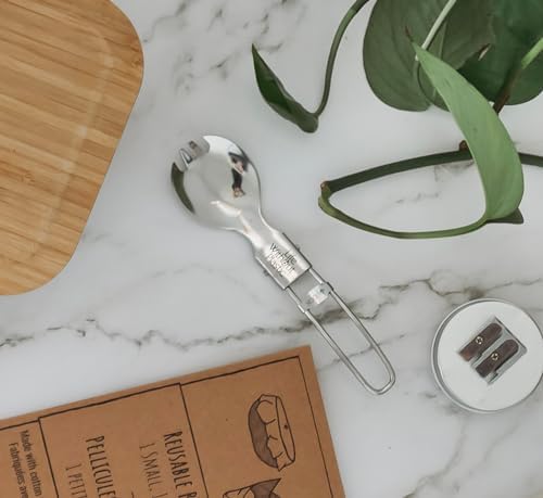Set of three stainless steel sporks with organic cotton storage bag