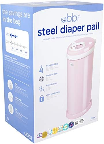 Ubbi powder-coated steel diaper bin highlighting rubber seal design
