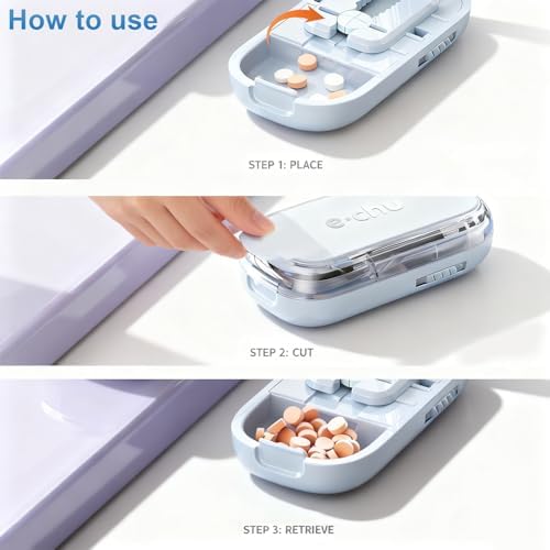 E Chu adjustable tablet divider open view demonstrating the adjustable alignment guide for small pills.