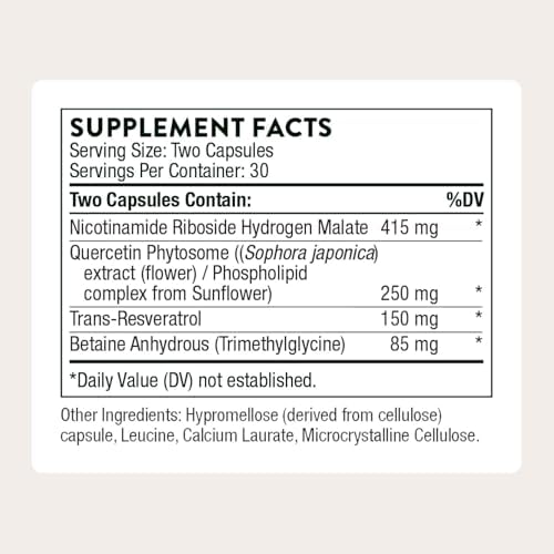Thorne ResveraCel ingredient label and supplement facts panel