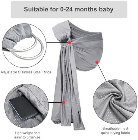 Close up view of the quick drying light grey mesh fabric on the vrbabies infant carrier.