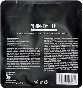 Italian made charcoal hair bleaching powder with included measuring spoon for salon accurate mixing.
