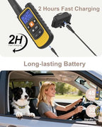 Close up view of the ergonomic dog training remote control and collar accessory.