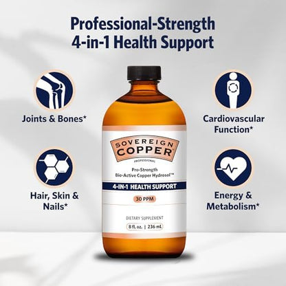 Close up view of the thirty parts per million professional strength copper hydrosol nutritional information label.