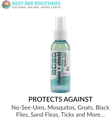 Best Bee Brothers Shake and Shield body mist natural insect spray bottle details.