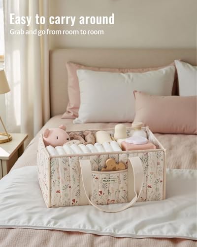Blissful Diary portable newborn essentials basket filled with diapers and wipes