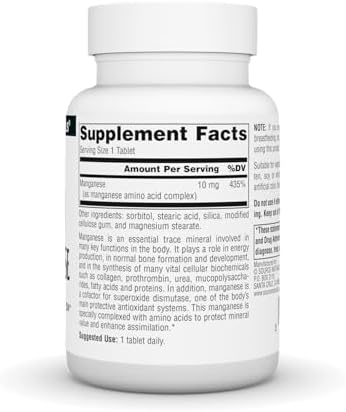 Close up of Source Naturals Manganese supplement bottle label