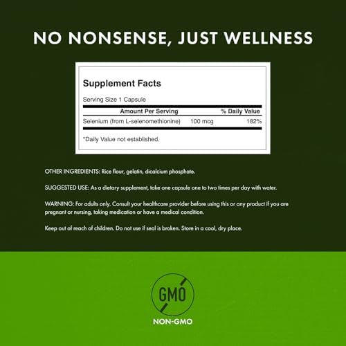 Side profile of Swanson selenium mineral supplement container showing USA manufacturing guidelines.