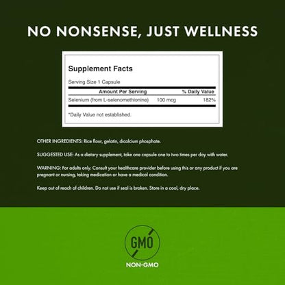 Side profile of Swanson selenium mineral supplement container showing USA manufacturing guidelines.