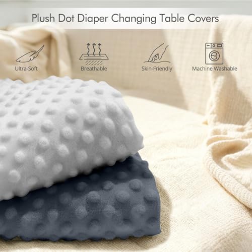 Close up view of the soft polka dot fabric on the imported diaper changing table sheets