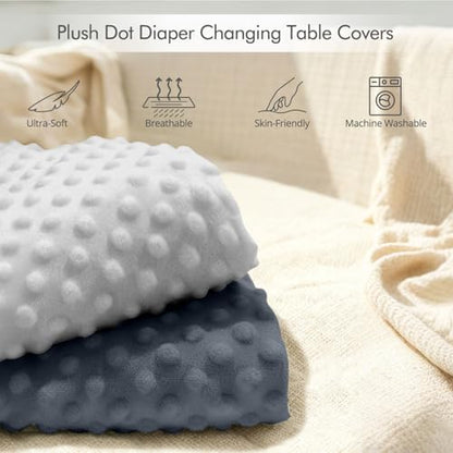 Close up view of the soft polka dot fabric on the imported diaper changing table sheets