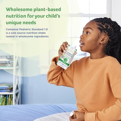 Close up of pea protein vanilla liquid oral supplement for children with digestive health fibers
