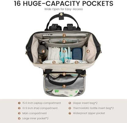 LOVEVOOK diaper backpack expanded rear view showcasing the integrated portable baby changing station