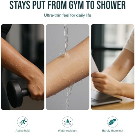 Hypoallergenic waterproof hydrocolloid tape shielding a minor burn under running tap water