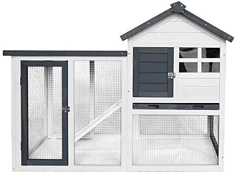 BIRASIL Wood Rabbit Hutch, Guinea Pig Cage with Pull Out Tray, 2 Levels Bunny House for Small Animals Outdoor Indoor (Gray, 48 Inch) - Image 2