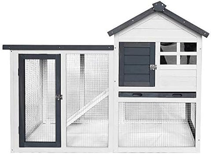 BIRASIL Wood Rabbit Hutch, Guinea Pig Cage with Pull Out Tray, 2 Levels Bunny House for Small Animals Outdoor Indoor (Gray, 48 Inch) - Image 2