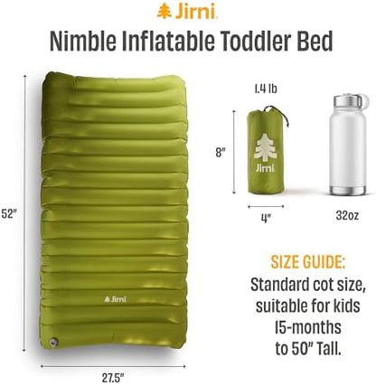 Jirni lightweight kids air mattress being inflated easily using the included pump sack.
