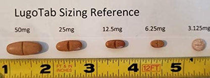 Imported LugoTab 25mg high potency iodine supplement bottle label details
