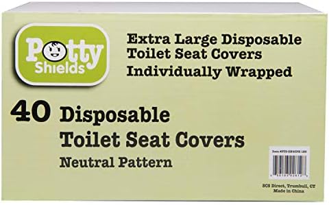 Extra large waterproof plastic lined travel toilet seat protector fully unfolded over a restroom commode.
