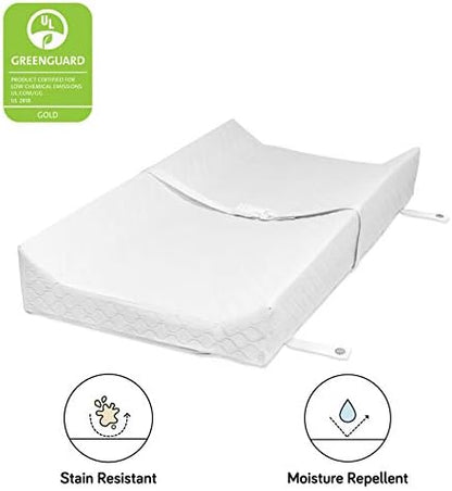 Babyletto changing pad showing contoured sides and safety strap